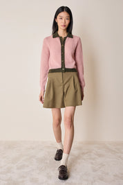 Cardigan in maglia di mohair con profili a contrasto