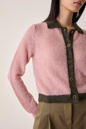 Cardigan in maglia di mohair con profili a contrasto