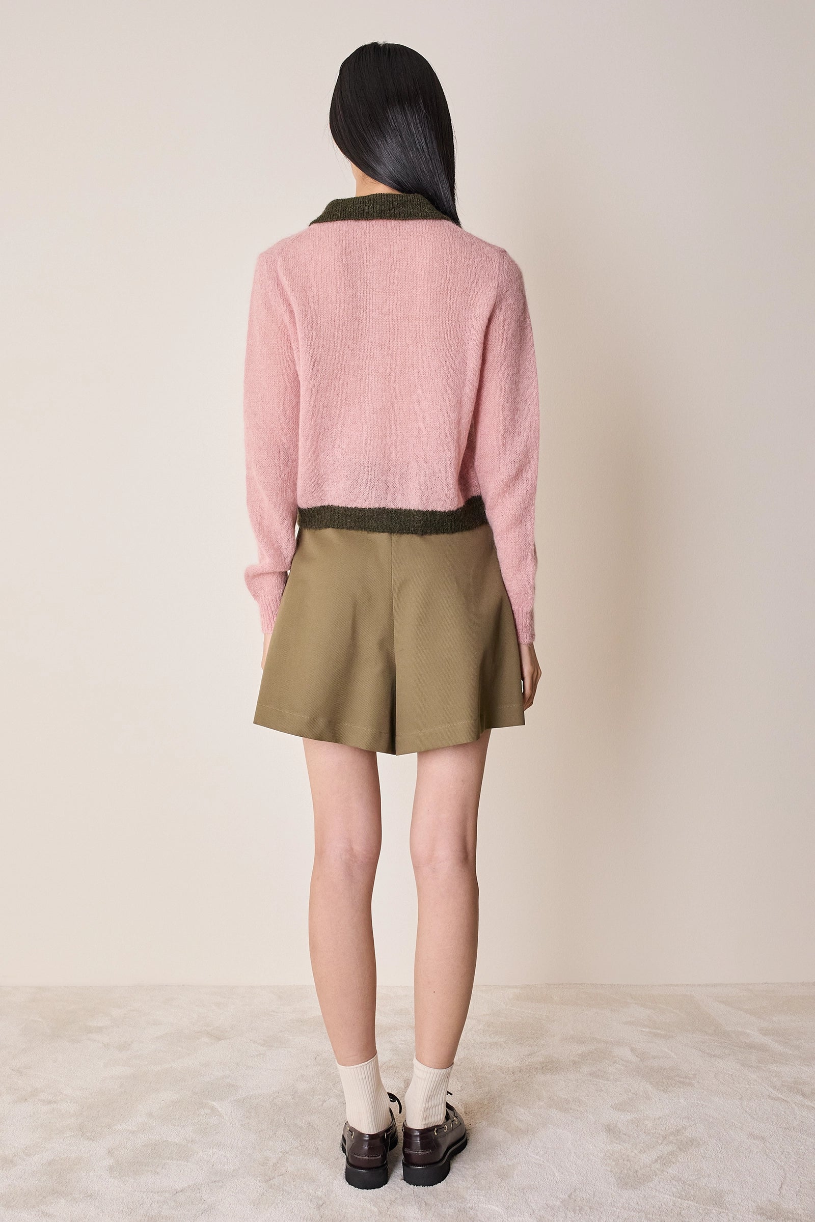 Cardigan in maglia di mohair con profili a contrasto