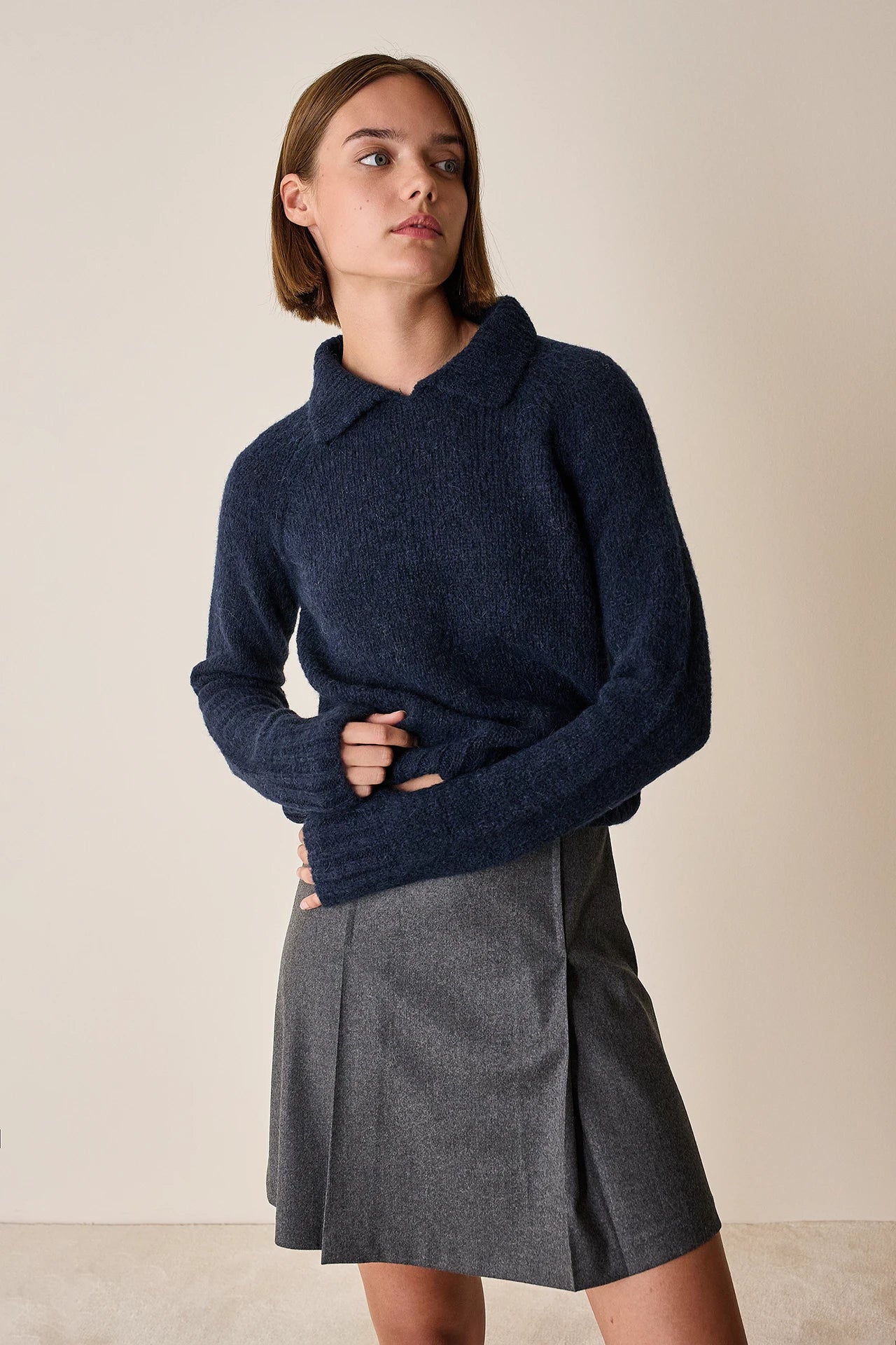 Polo senza bottoni in alpaca e lana merino
