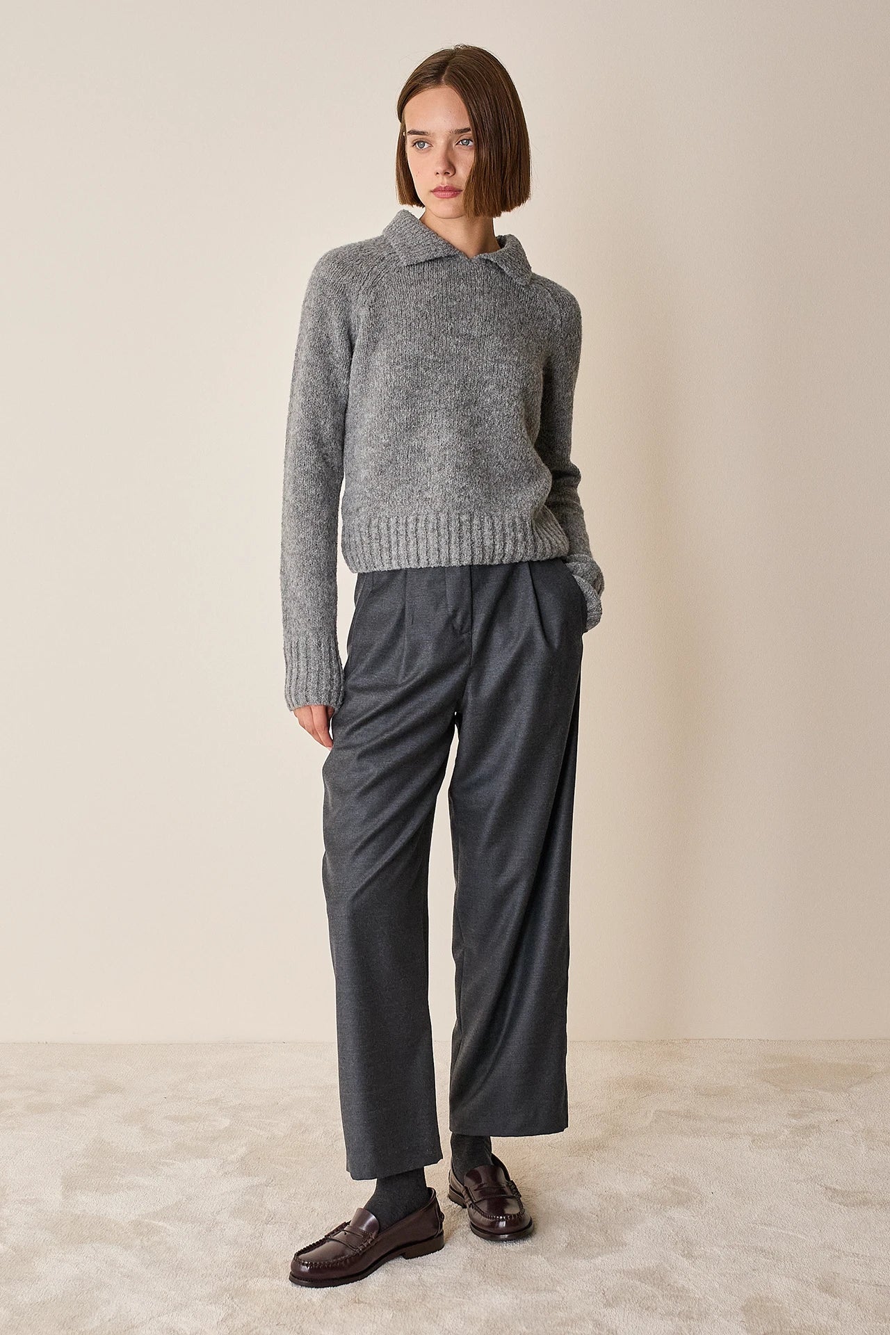 Polo senza bottoni in alpaca e lana merino