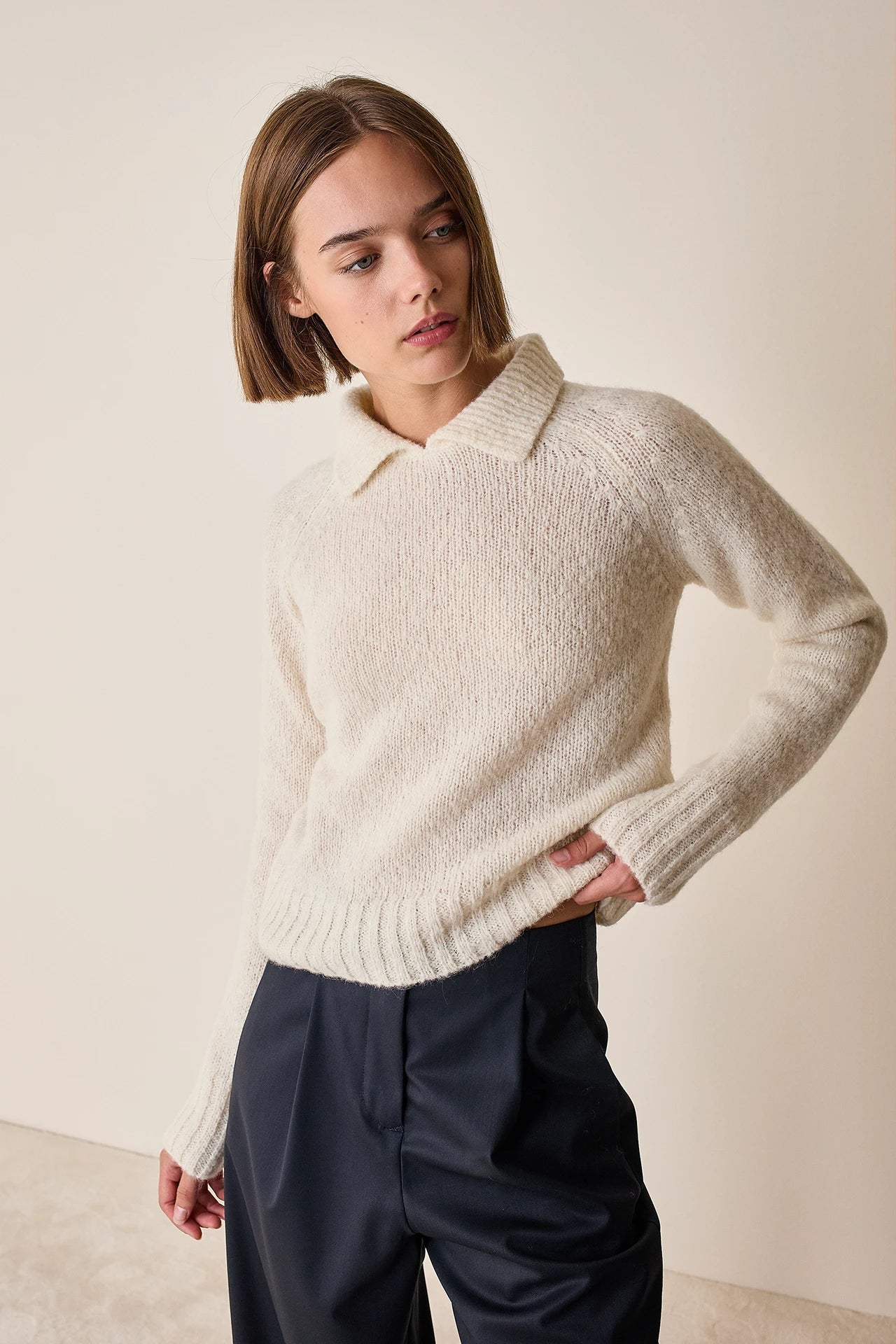 Polo senza bottoni in alpaca e lana merino