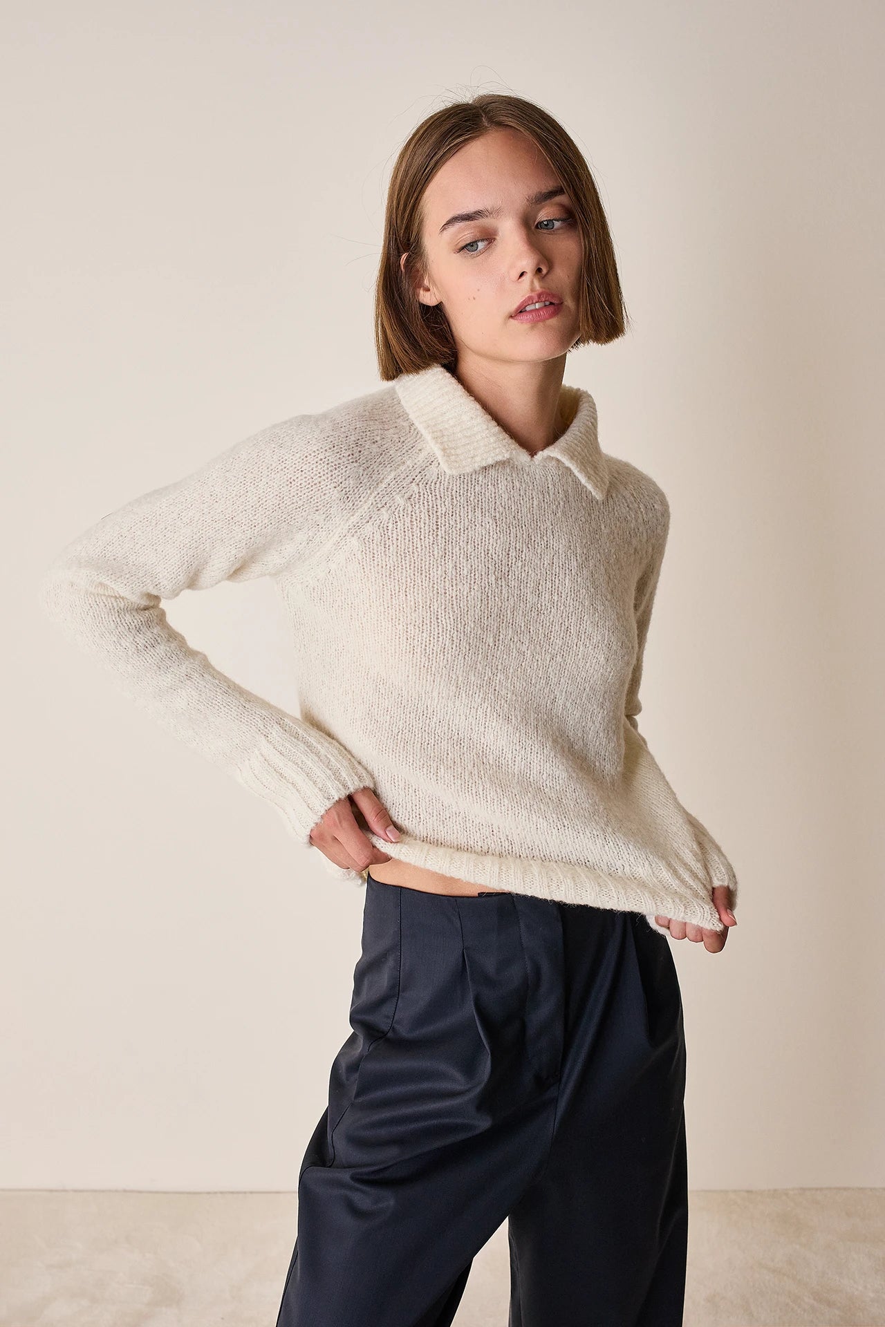Polo senza bottoni in alpaca e lana merino