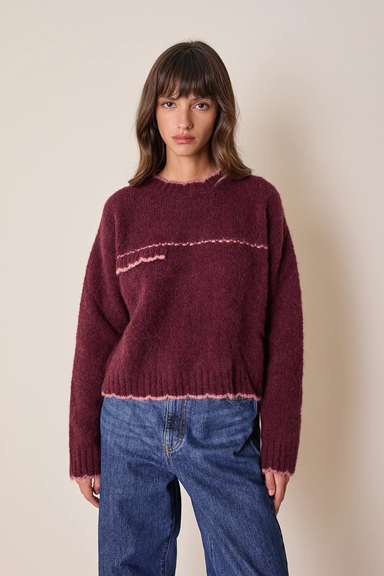 Maglia in alpaca con bordi smerlati