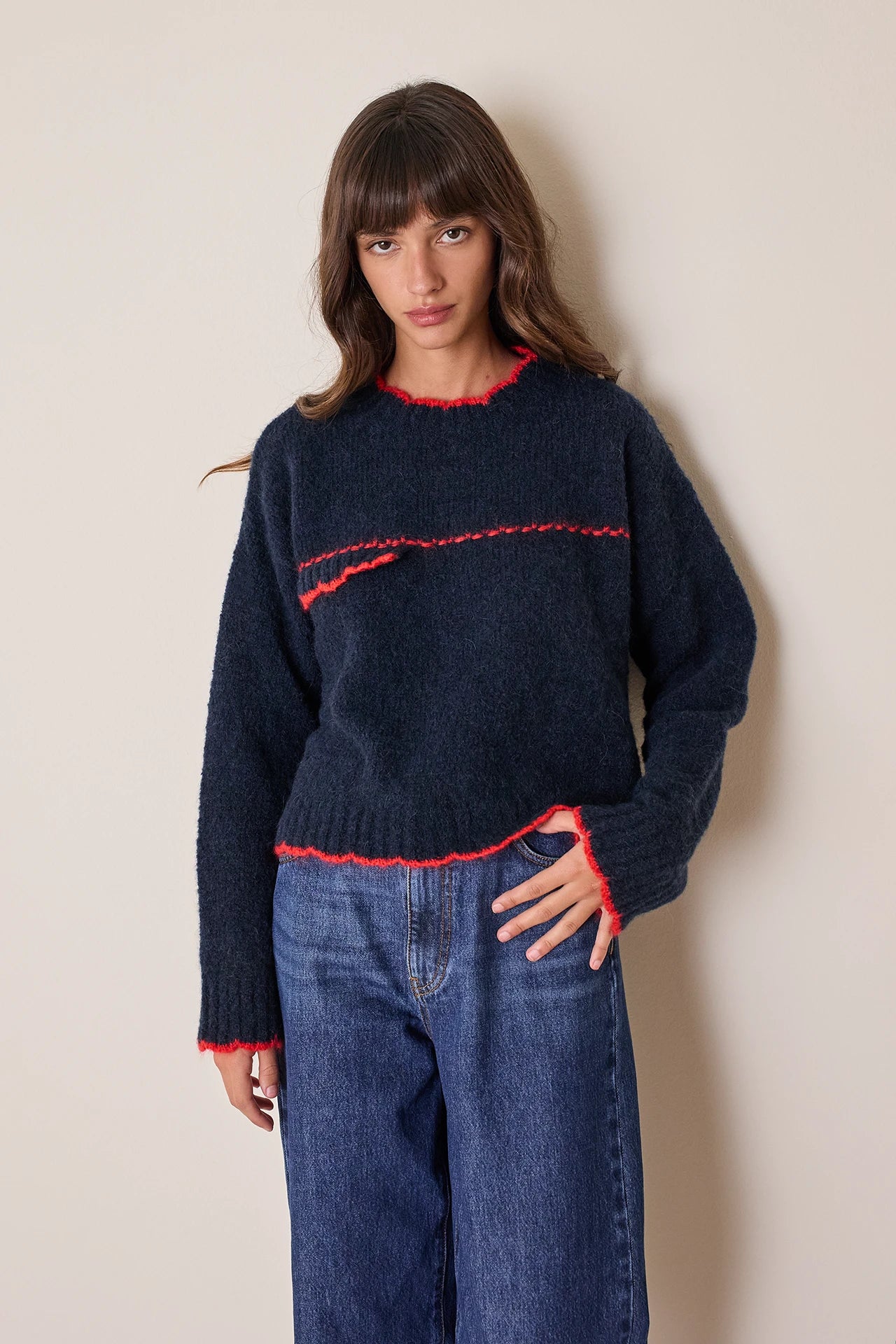 Maglia in alpaca con bordi smerlati