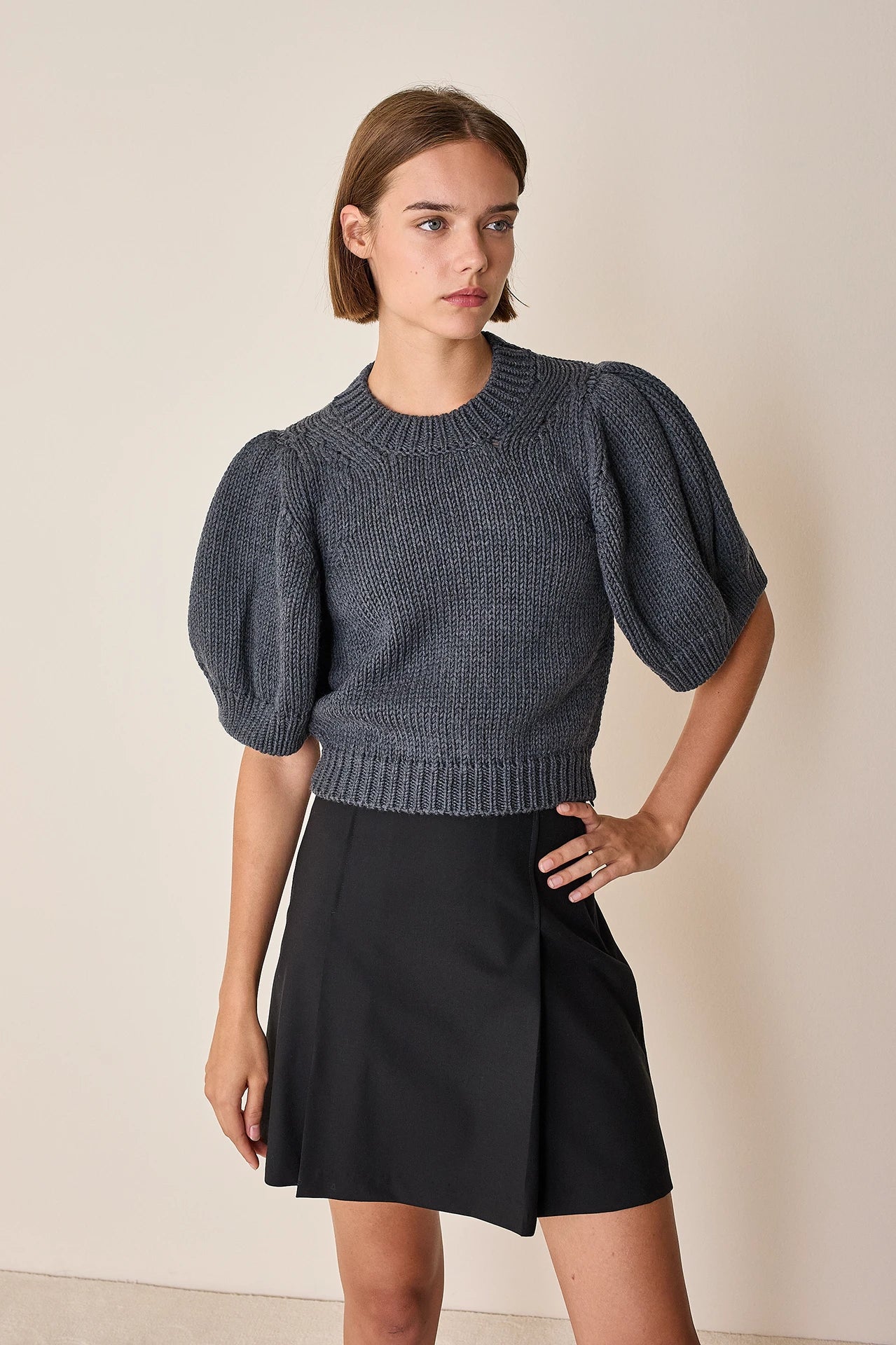 Merino wool sweater with puff sleeves
