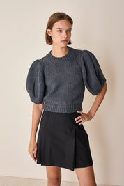 Merino wool sweater with puff sleeves