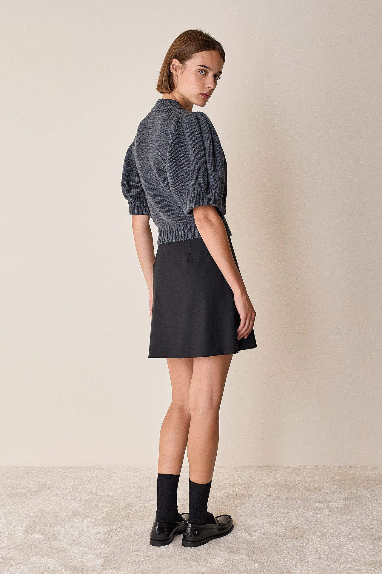 Merino wool sweater with puff sleeves