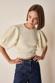 Merino wool sweater with puff sleeves