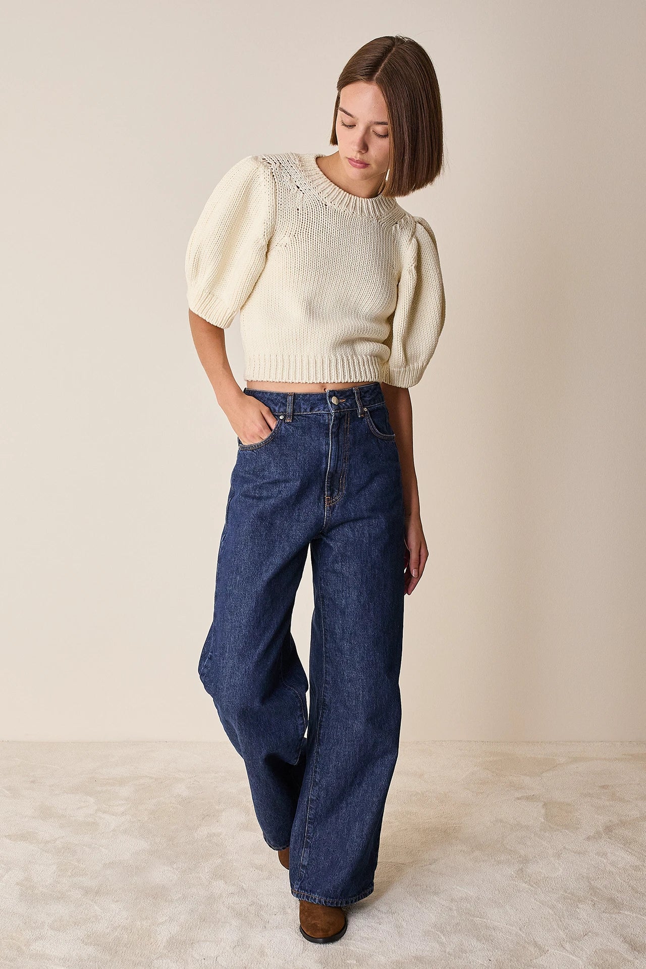Merino wool sweater with puff sleeves