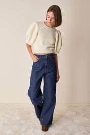 Merino wool sweater with puff sleeves