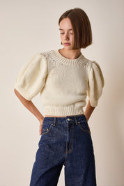 Merino wool sweater with puff sleeves