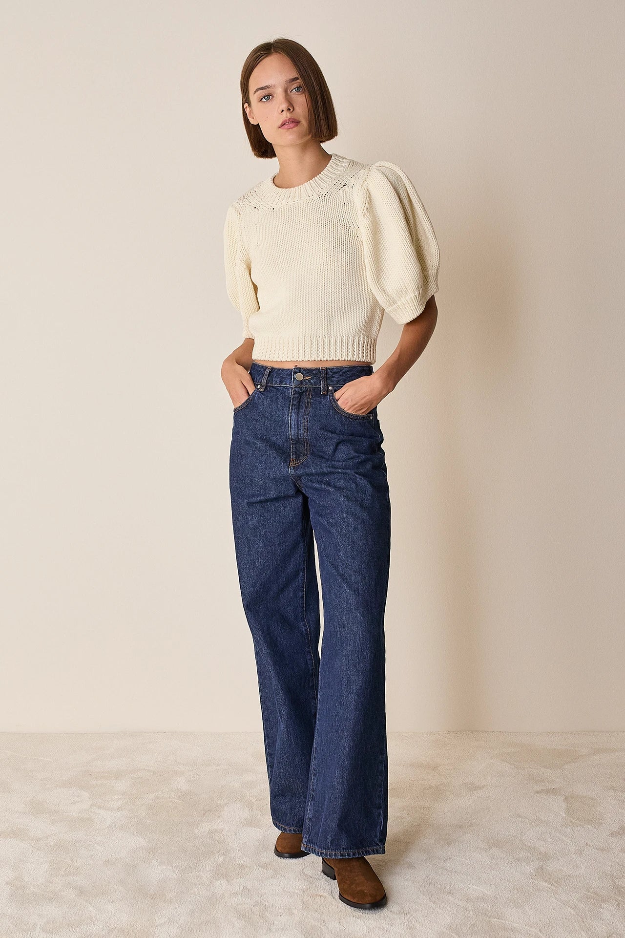 Merino wool sweater with puff sleeves