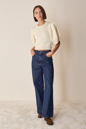 Merino wool sweater with puff sleeves