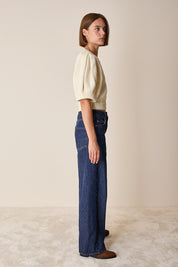 Merino wool sweater with puff sleeves