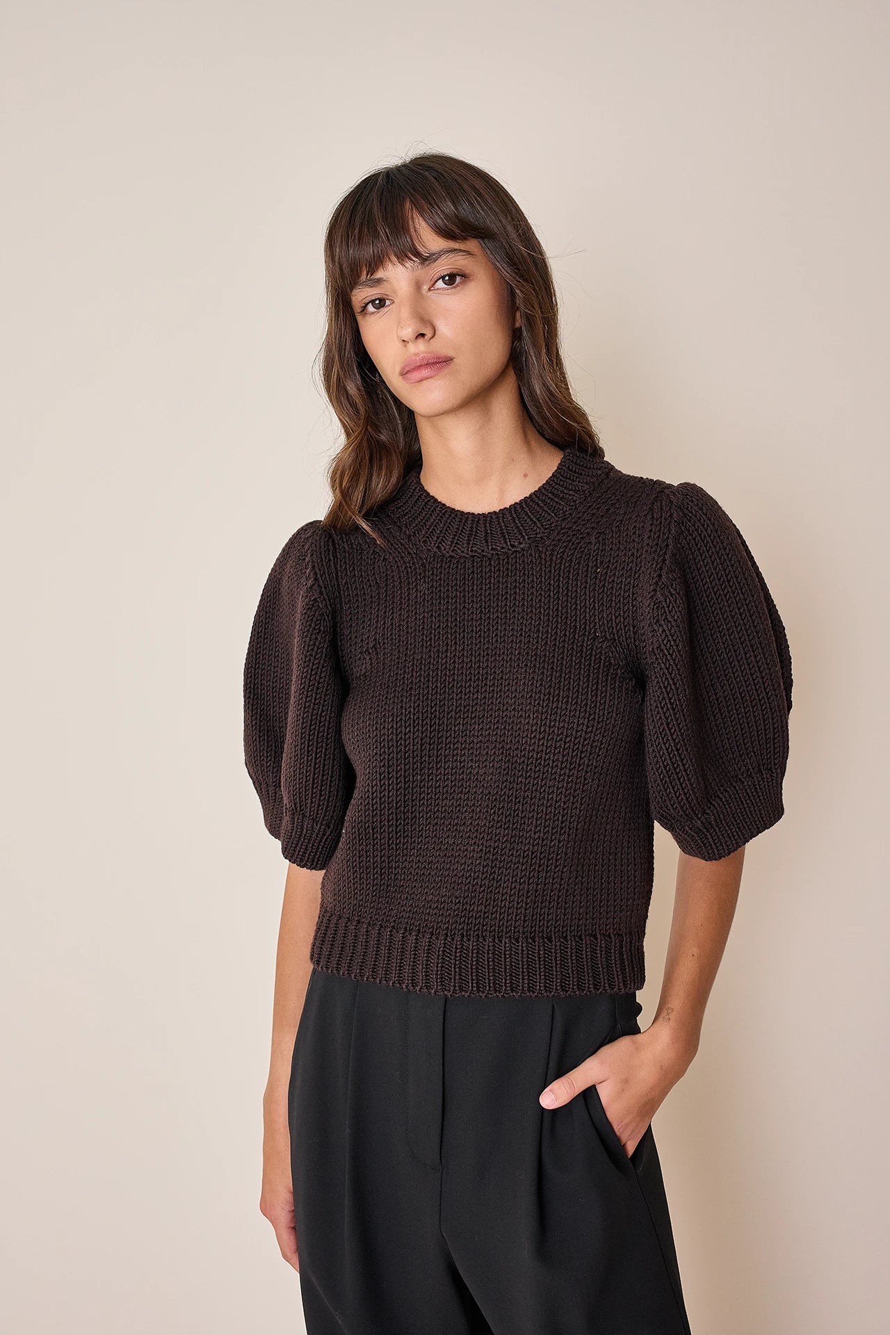 Merino wool sweater with puff sleeves