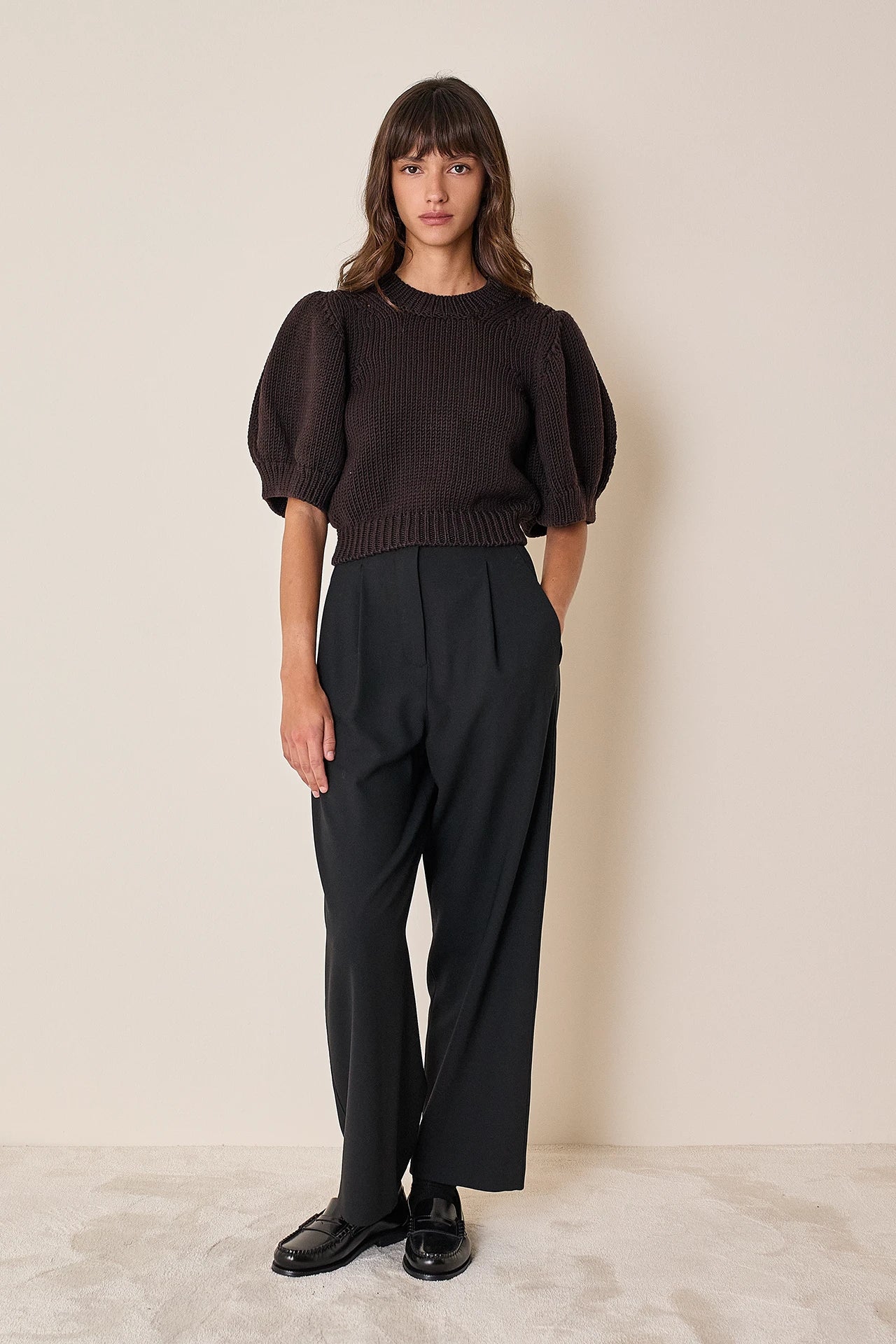 Merino wool sweater with puff sleeves