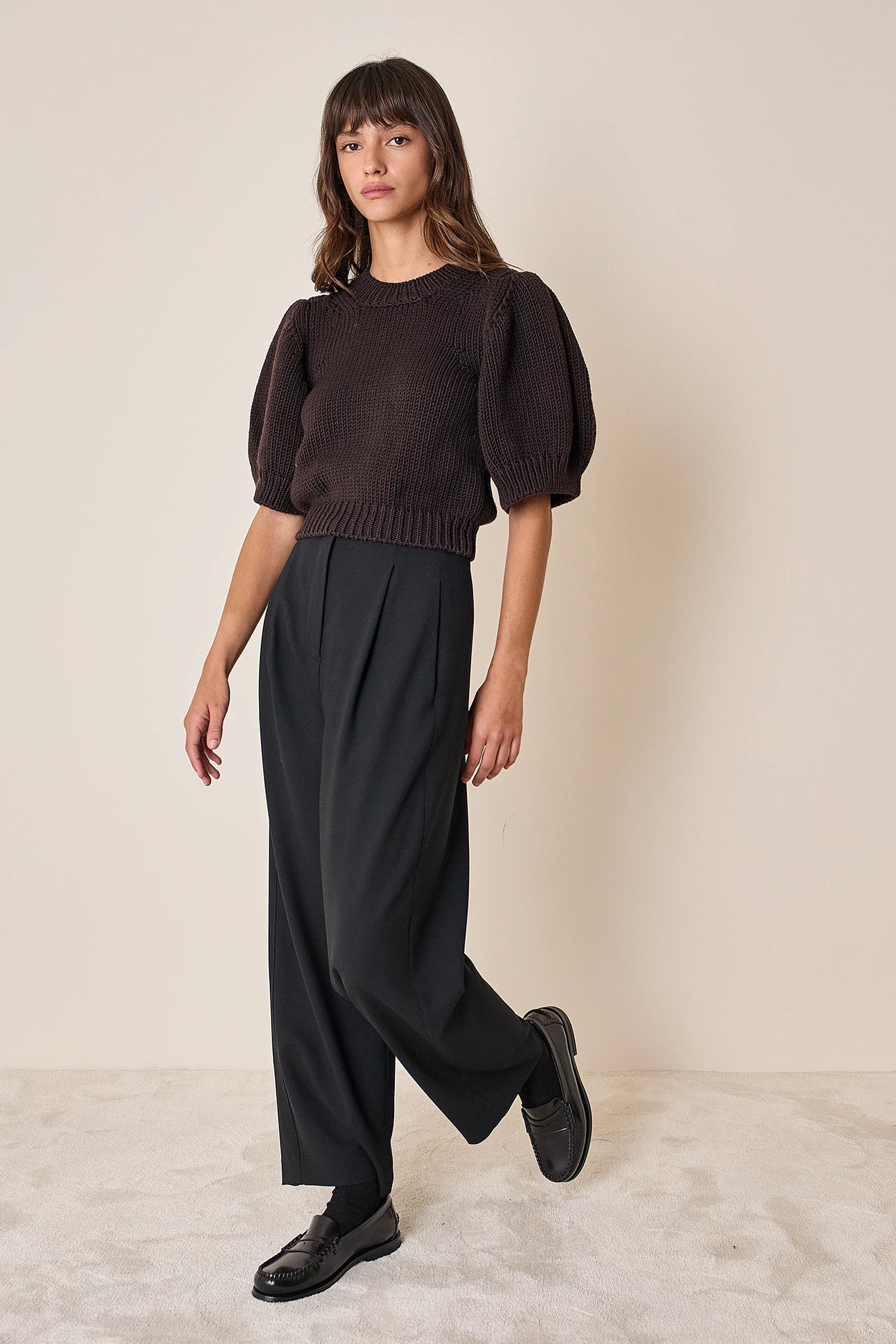 Merino wool sweater with puff sleeves