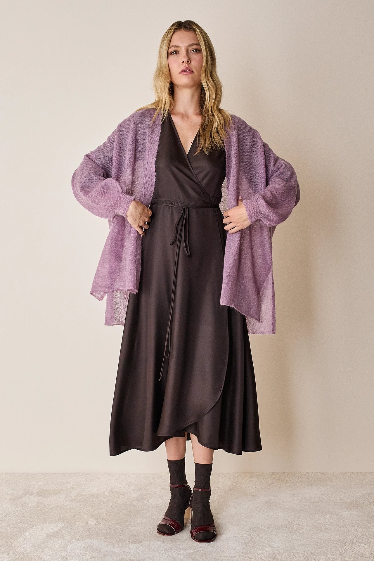 Cardigan kimono in maglia di mohair