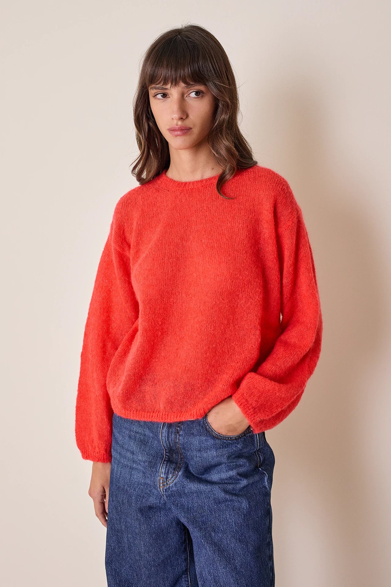 Maglia girocollo in mohair e baby alpaca