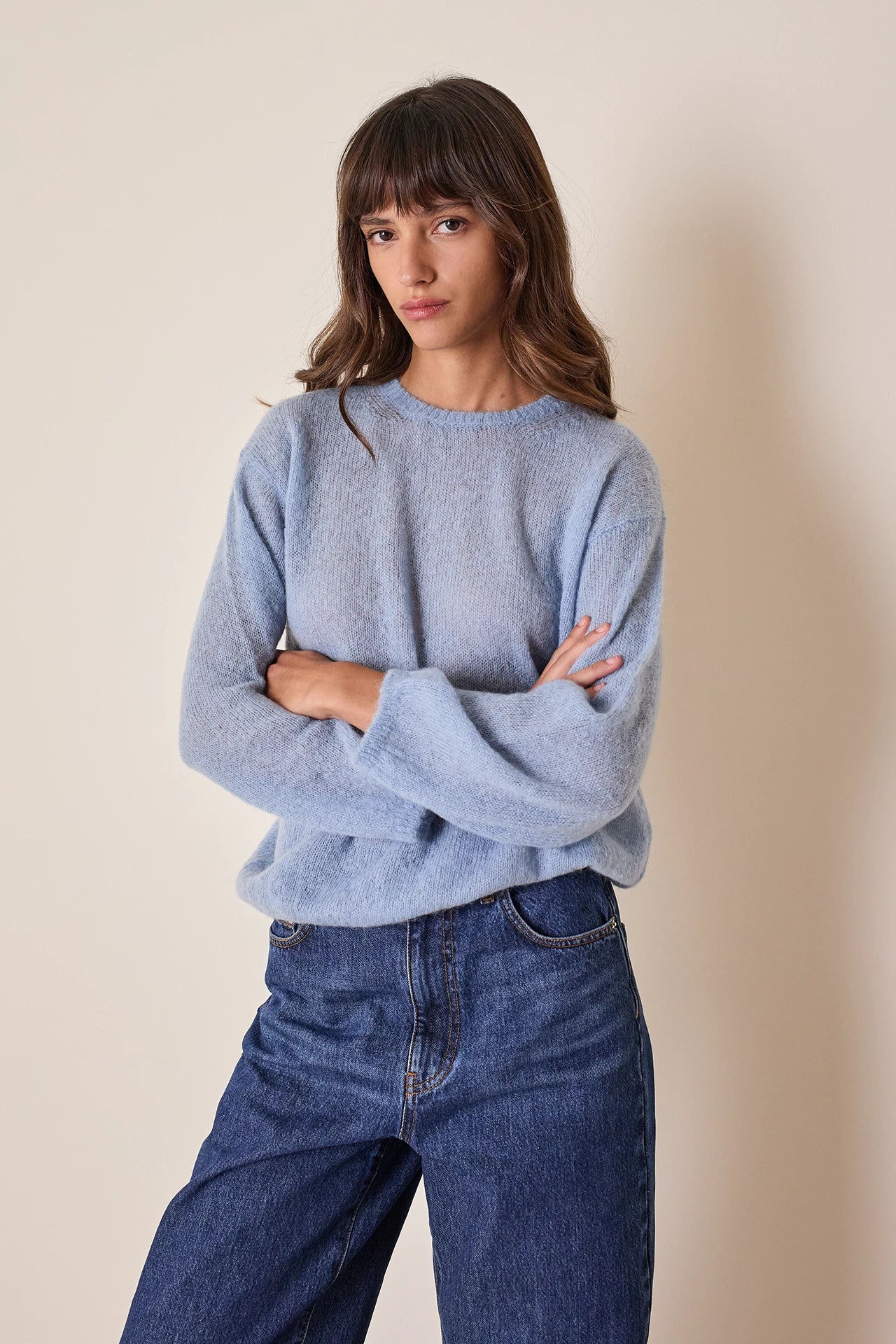 Maglia girocollo in mohair e baby alpaca