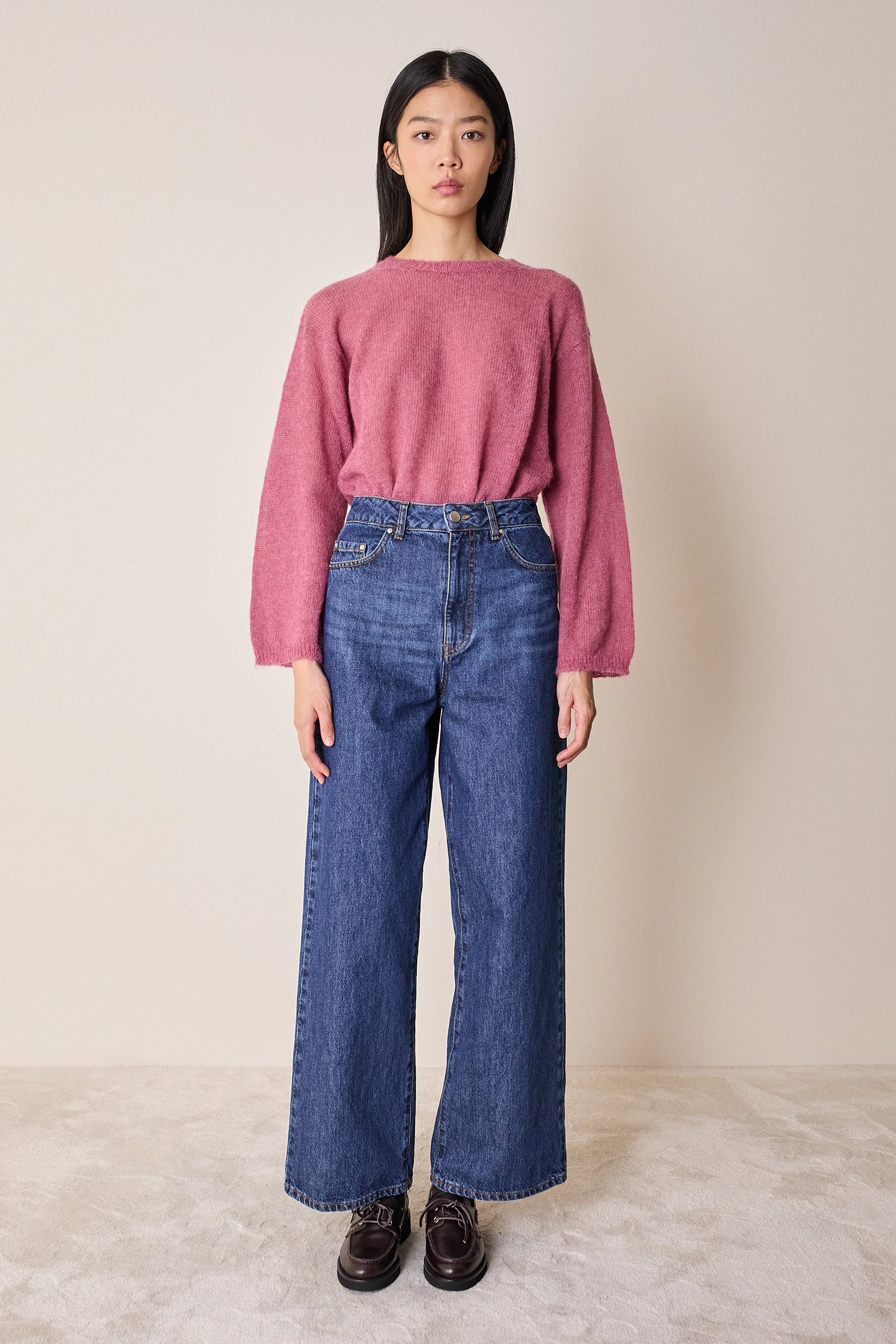 Maglia girocollo in mohair e baby alpaca