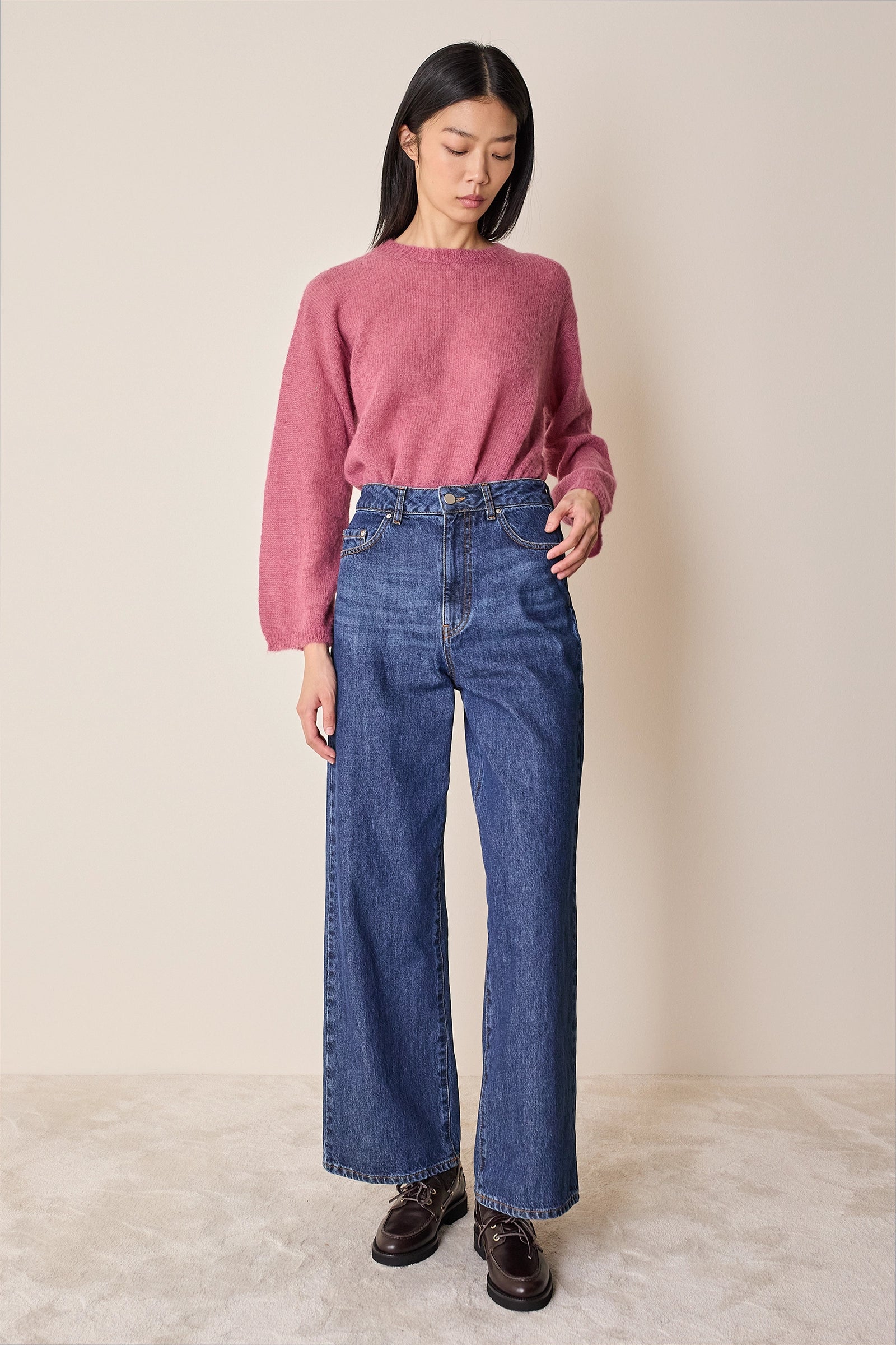 Maglia girocollo in mohair e baby alpaca