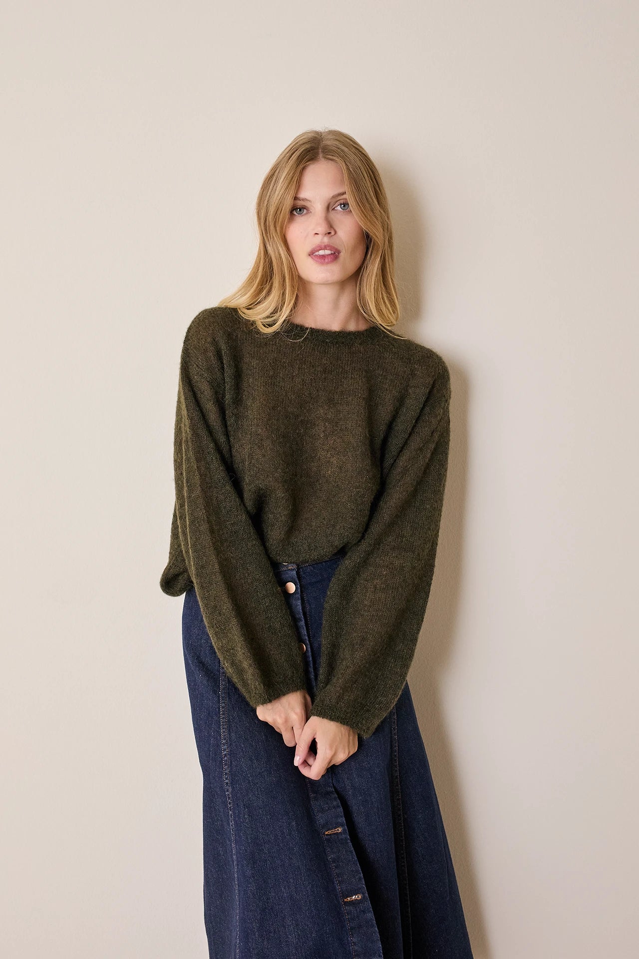 Mohair and baby alpaca crew neck sweater