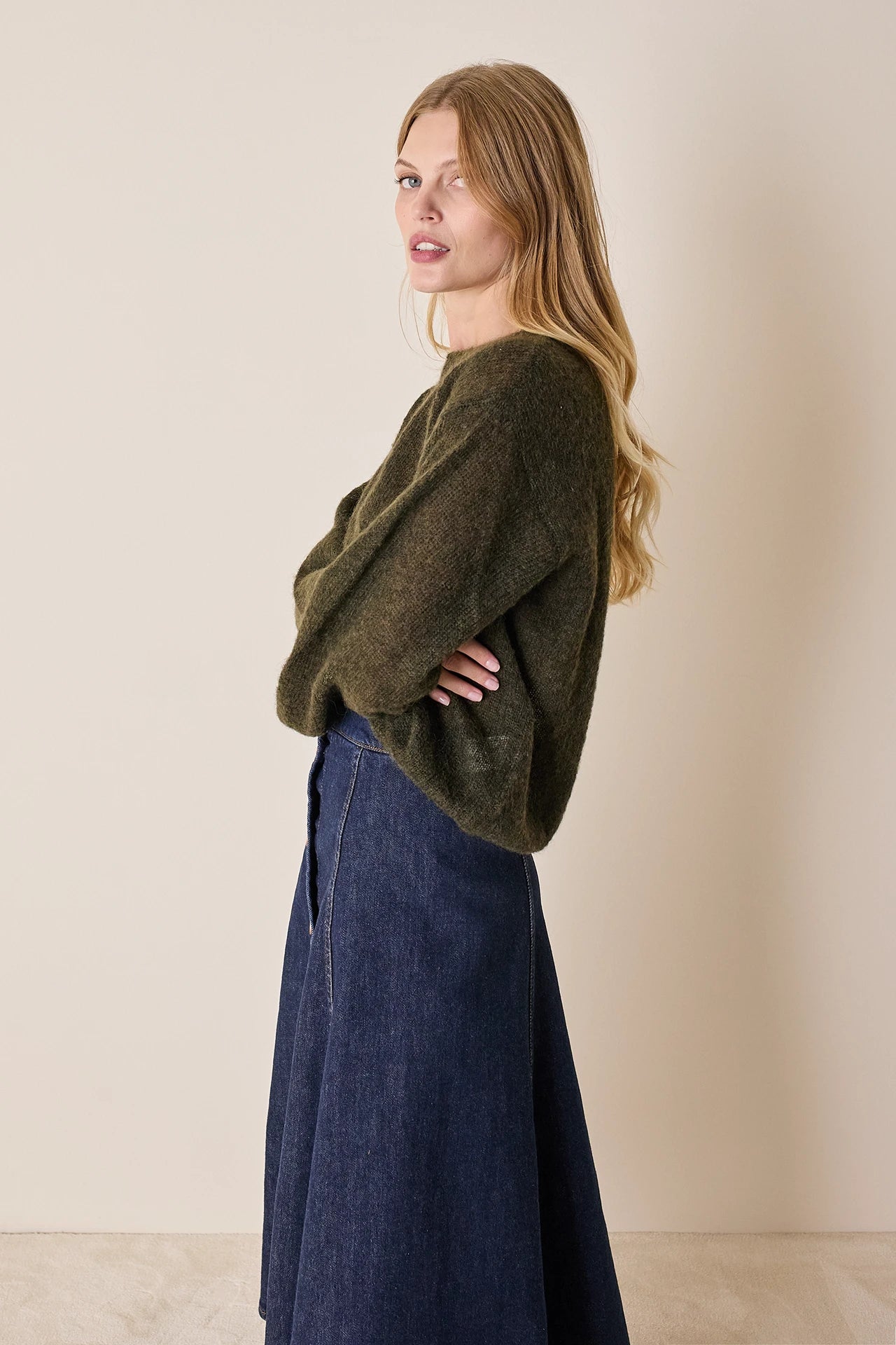Mohair and baby alpaca crew neck sweater