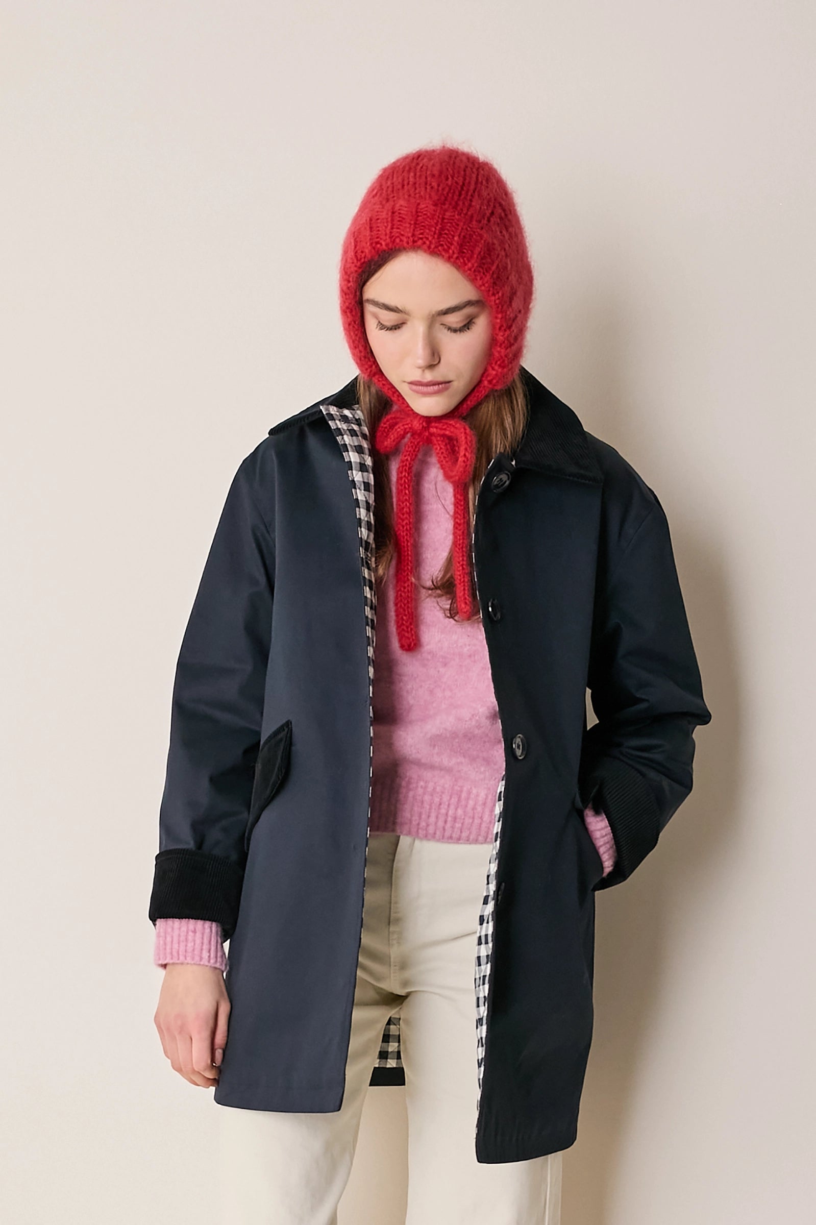 Balaclava in mohair con fiocco