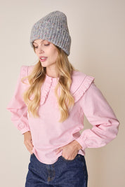 Buttoned mélange yarn beanie