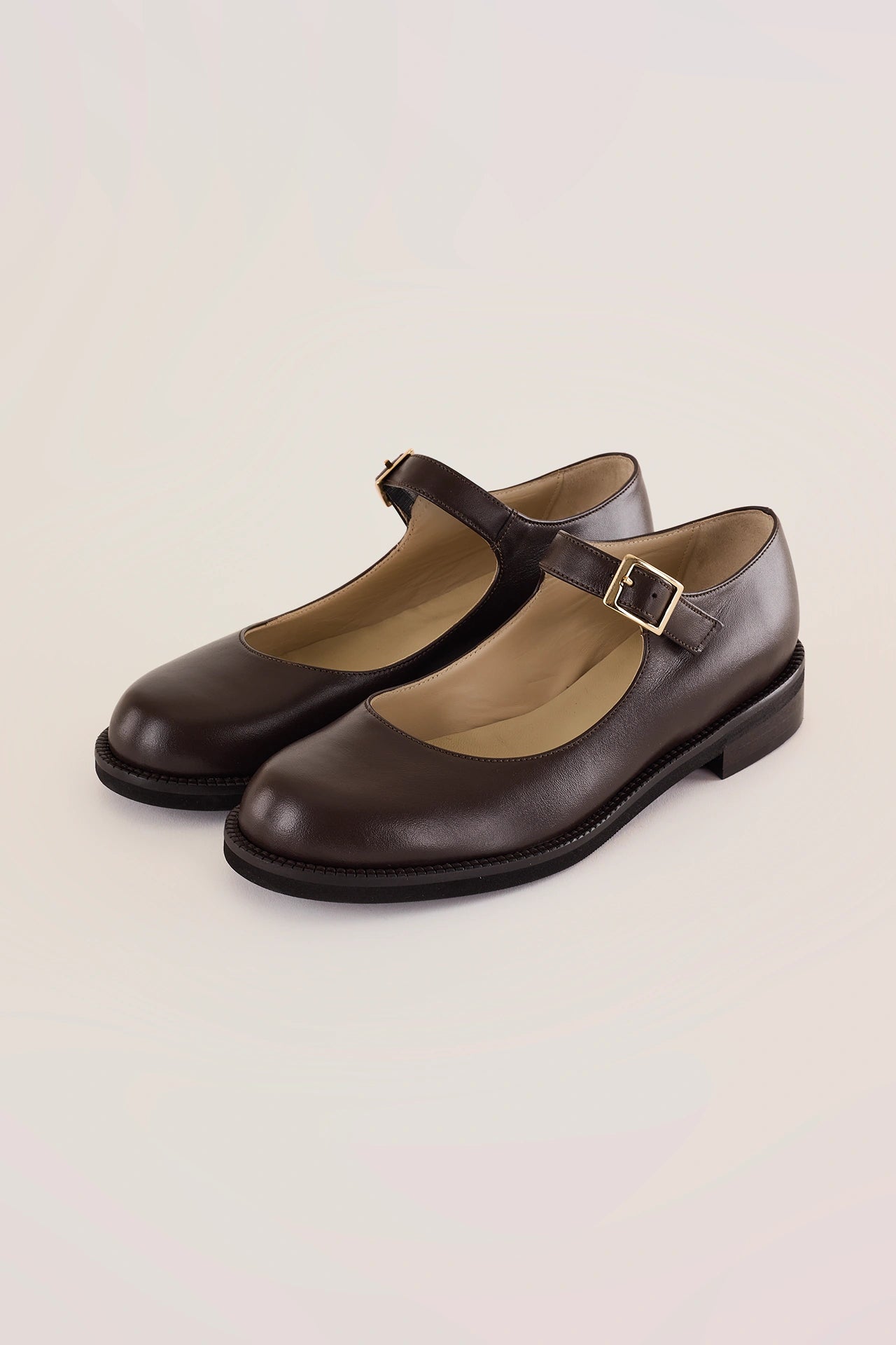 Round-toe Mary Janes with rubber sole