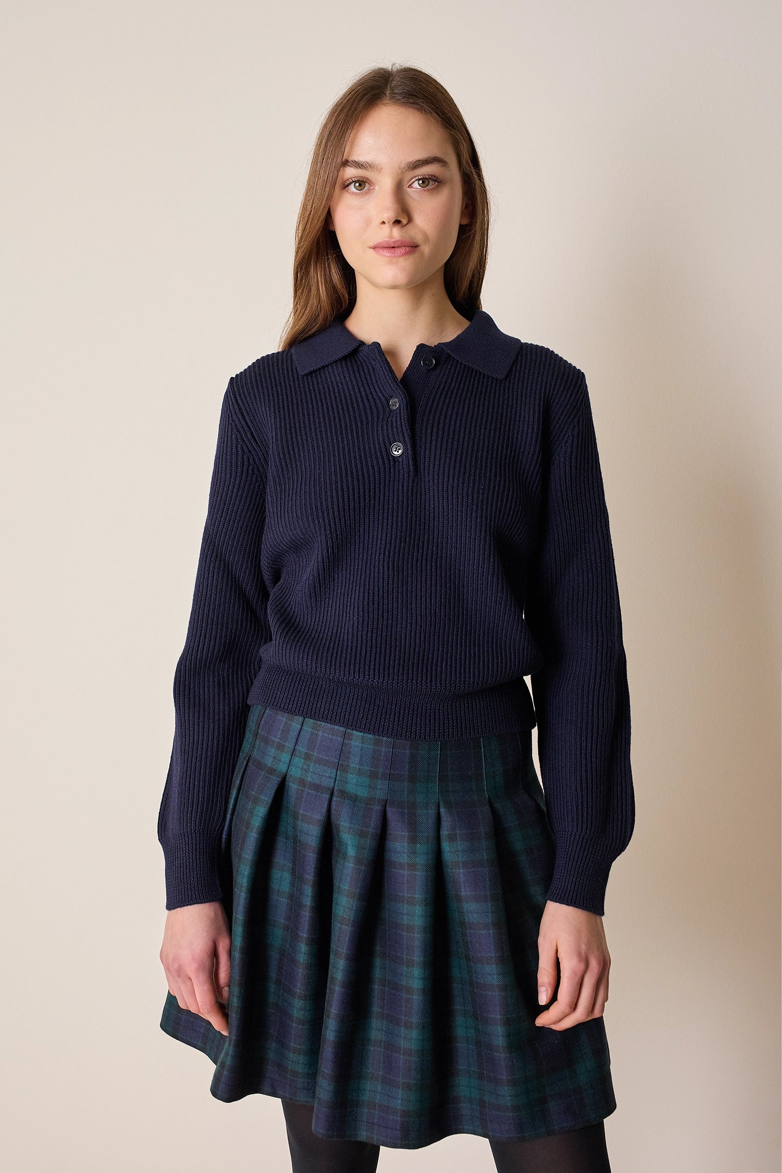 Ribbed virgin wool polo sweater