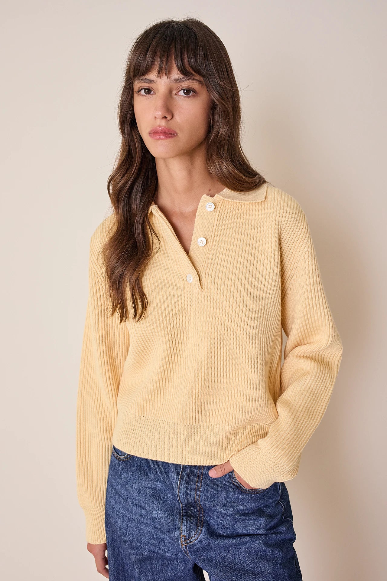 Ribbed virgin wool polo sweater