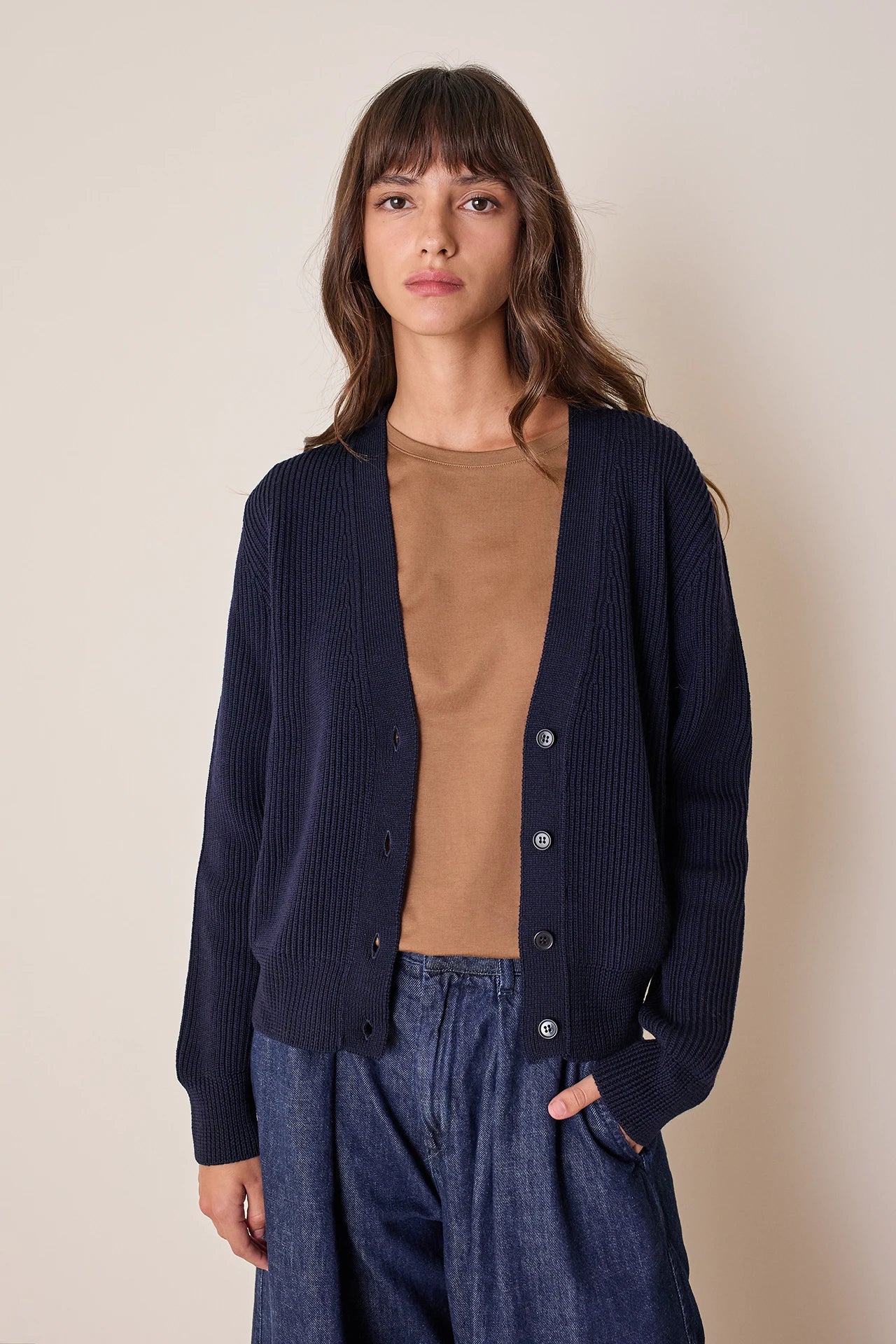 Ribbed virgin wool cardigan
