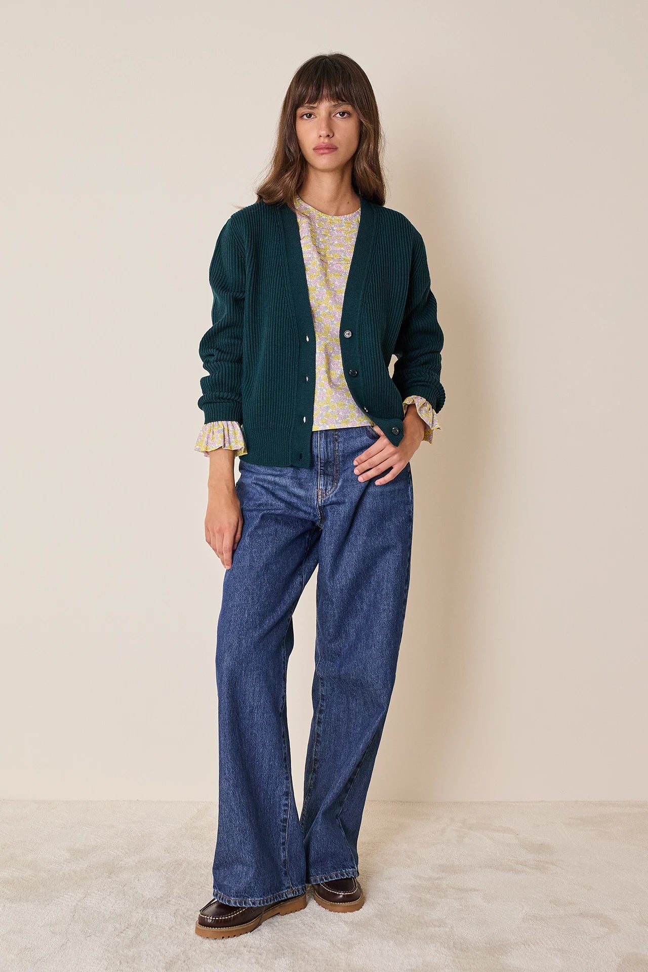 Ribbed virgin wool cardigan