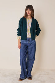 Cardigan a costine in lana vergine