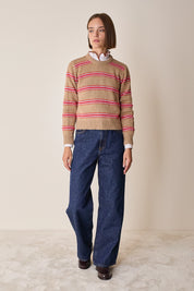 Maglia girocollo con righe jacquard