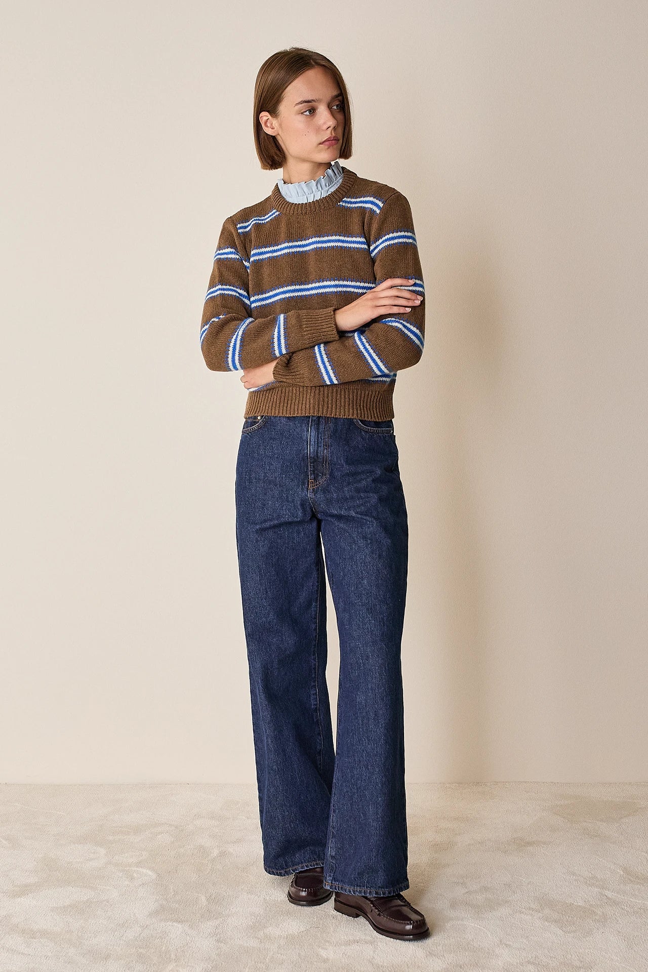 Maglia girocollo con righe jacquard