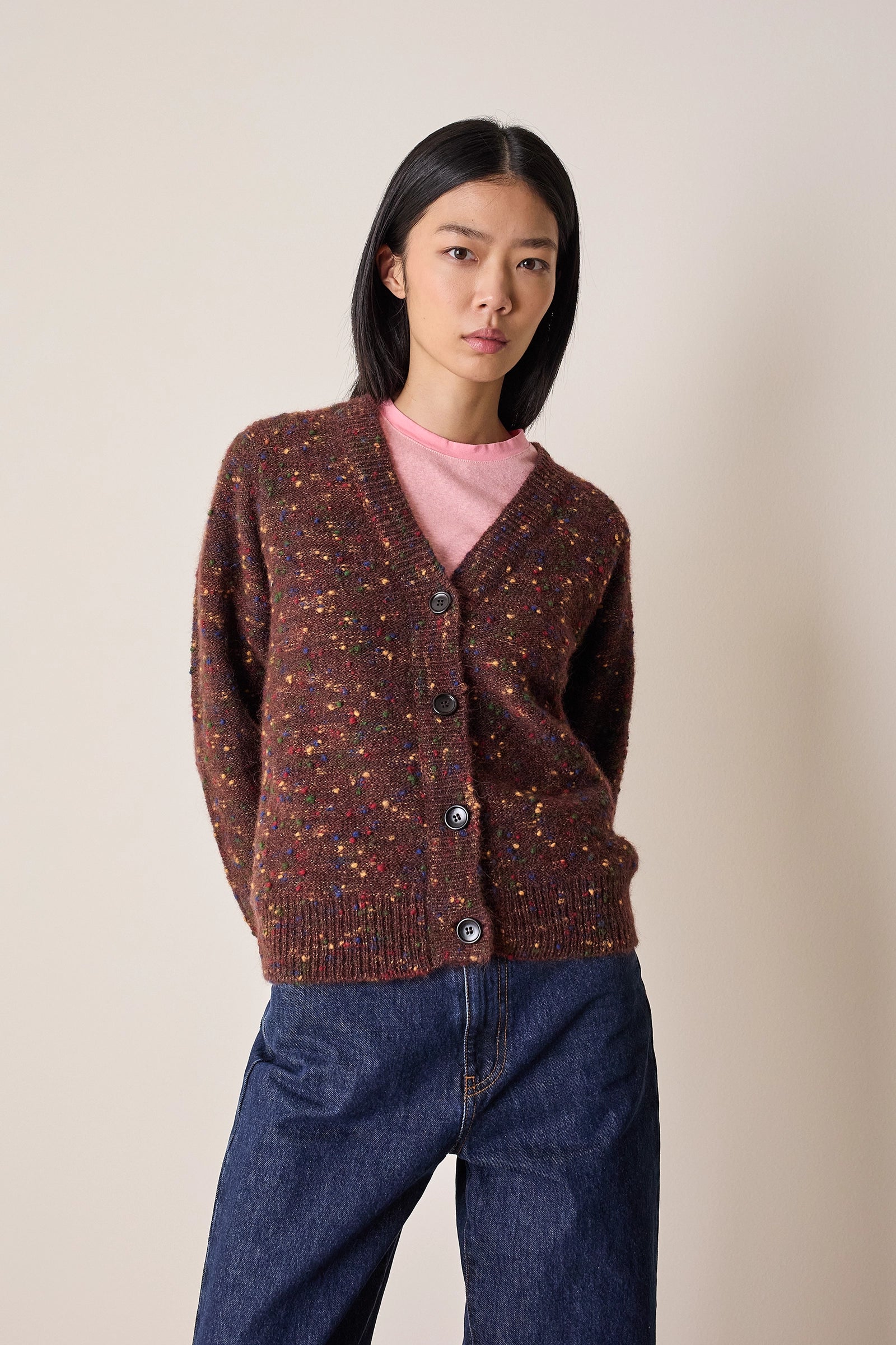 Buttoned mélange yarn cardigan