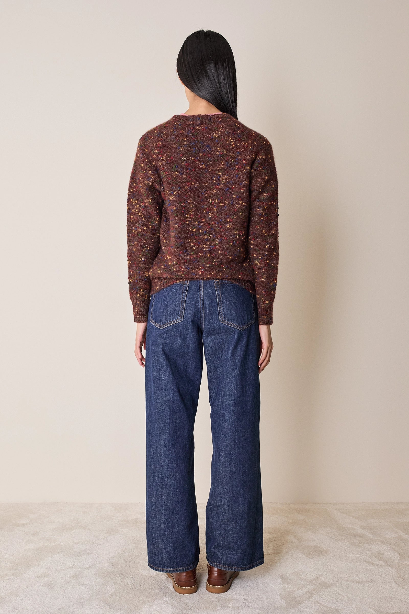 Buttoned mélange yarn cardigan