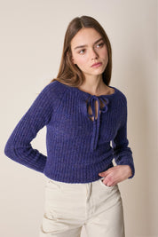 Ribbed sweater with tie detail