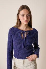 Ribbed sweater with tie detail