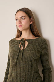 Ribbed sweater with tie detail