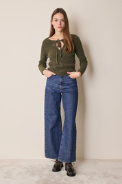 Ribbed sweater with tie detail