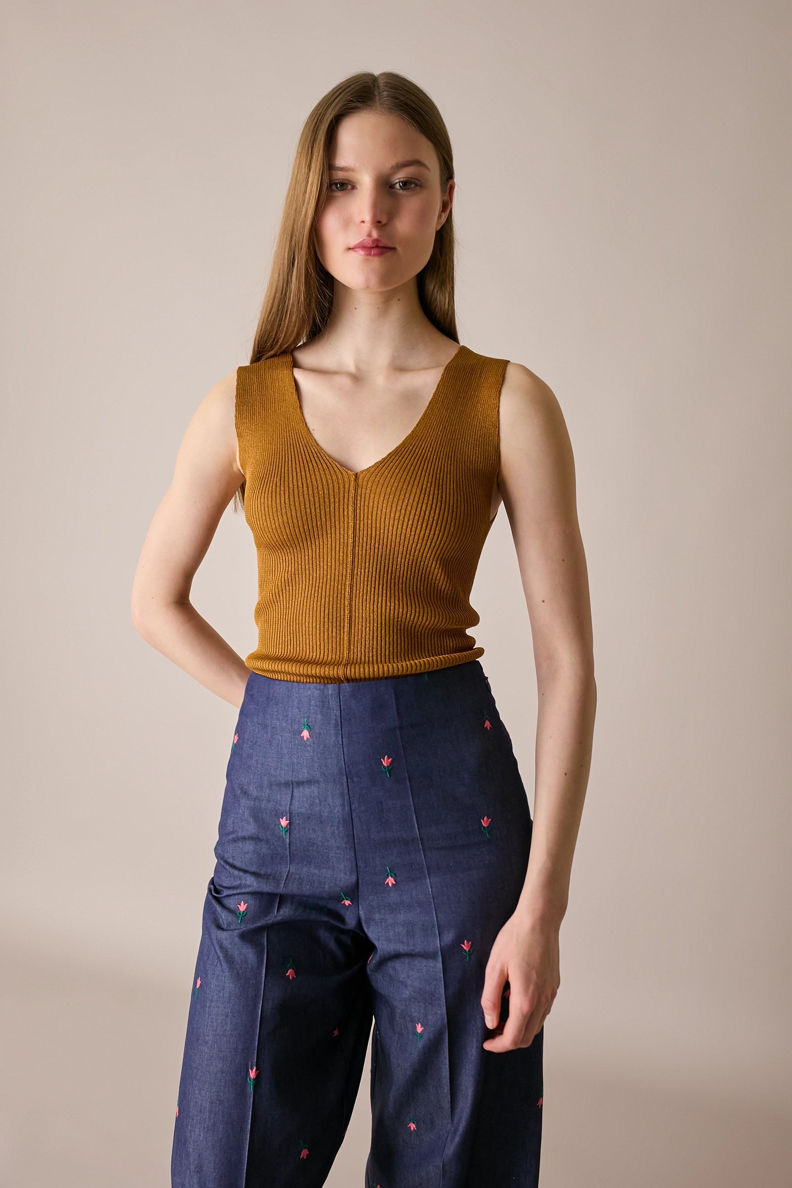 Ribbed cotton knit tank top