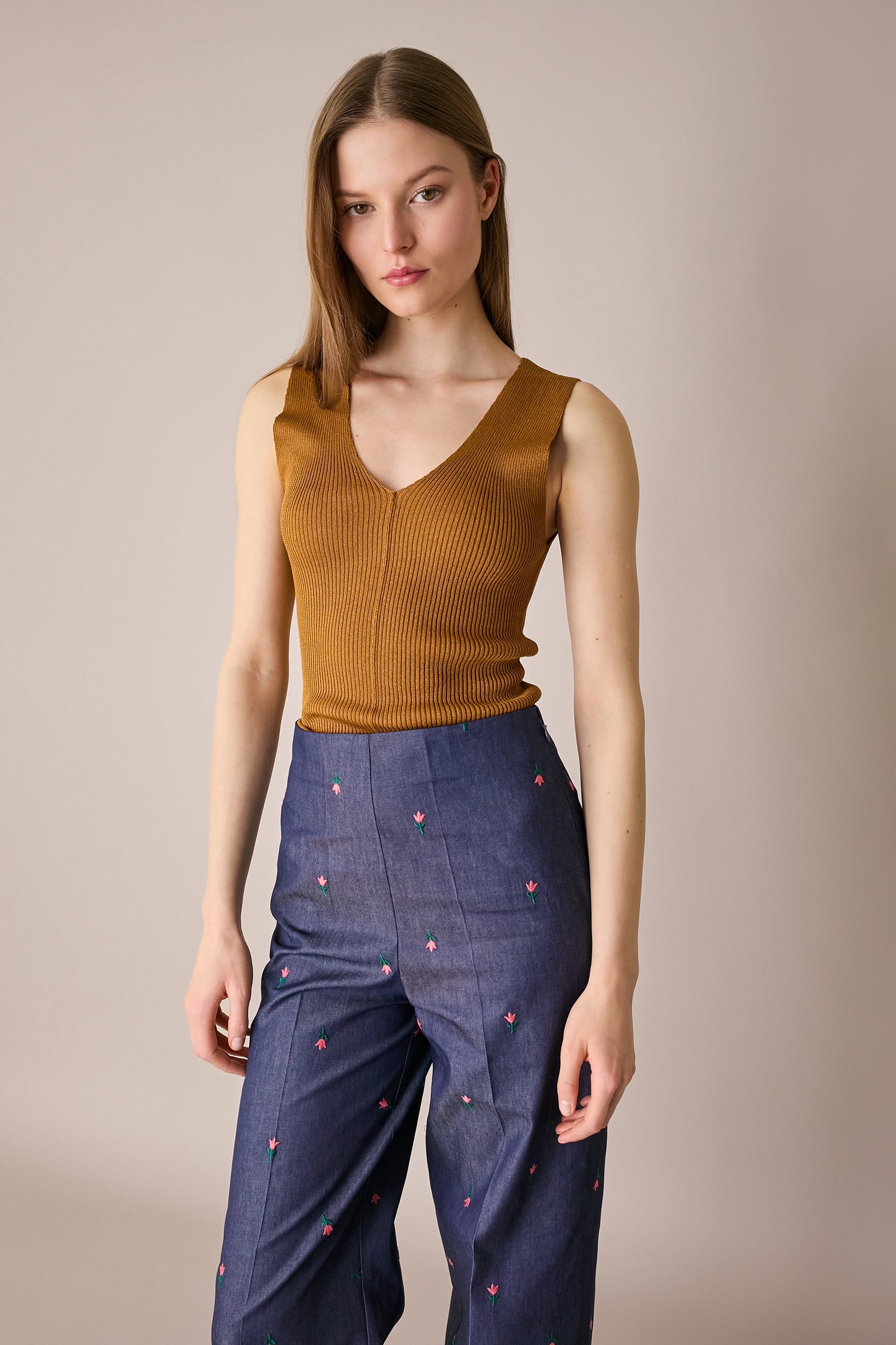 Ribbed cotton knit tank top