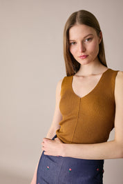 Ribbed cotton knit tank top