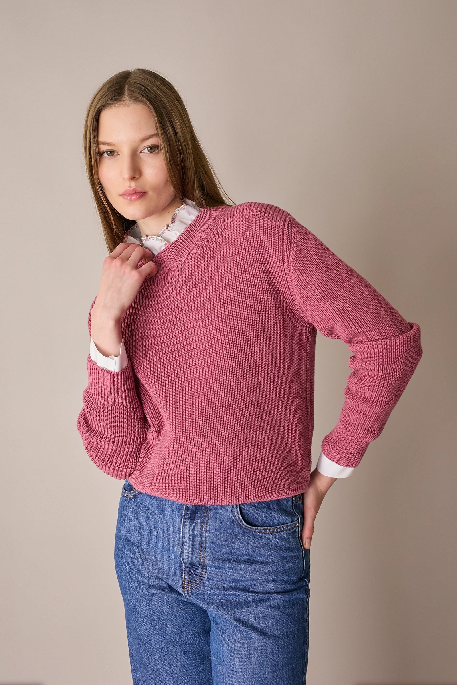 Maglia punto pannocchia con collo spesso