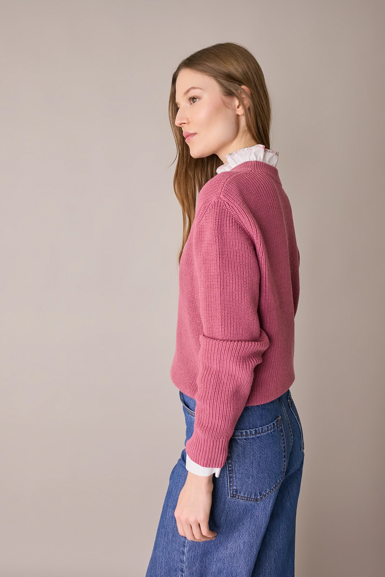 Maglia punto pannocchia con collo spesso